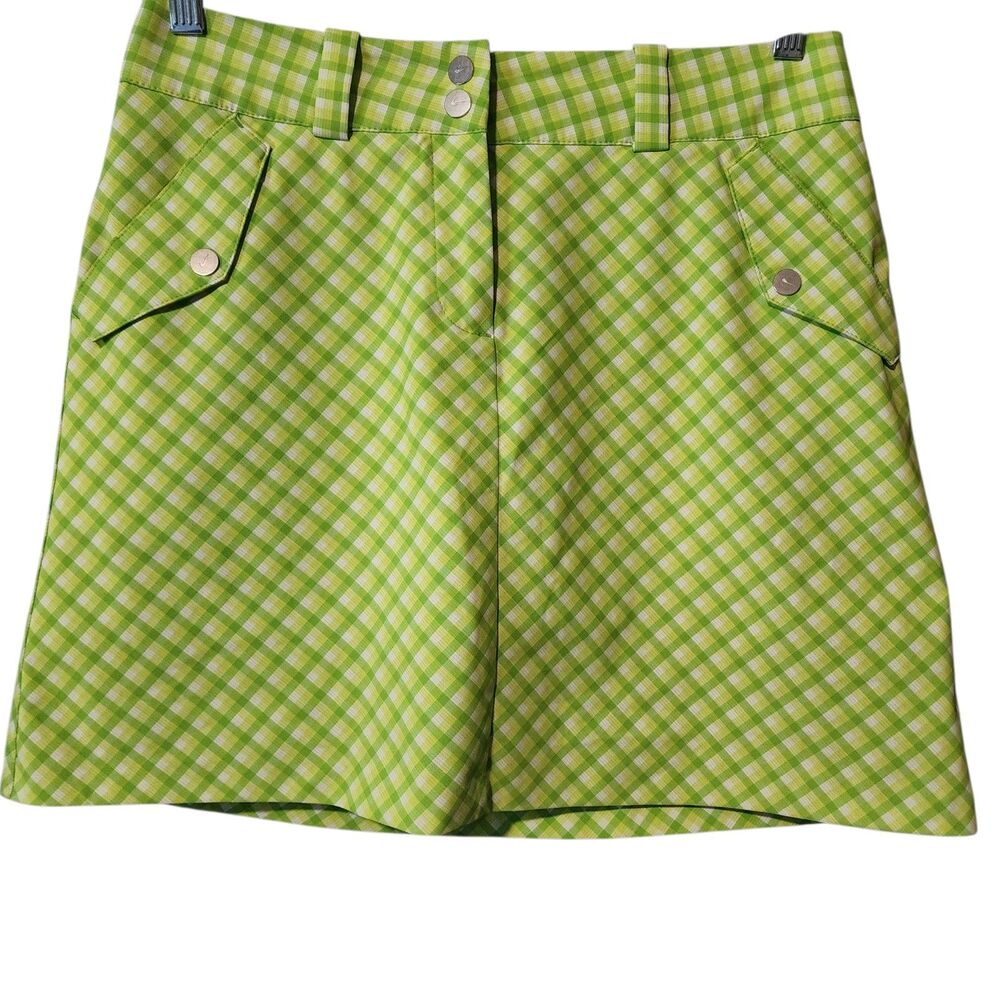 Nike Golf Dri Fit Womens Skort Skirt Size 6 Green Yellow Plaid Pockets Stretch